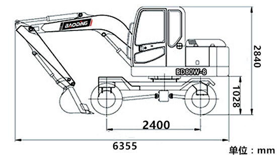 寶鼎80輪式挖掘機車身尺寸