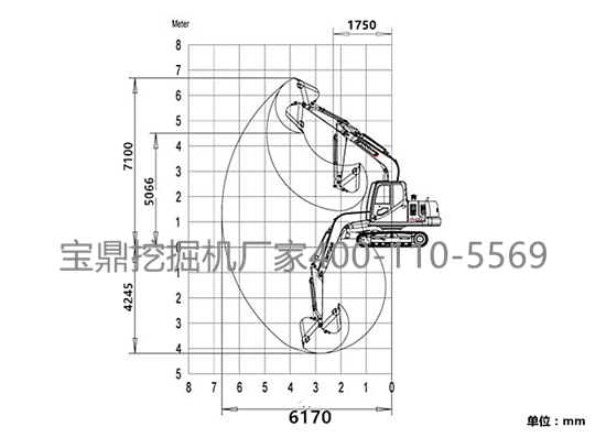 寶鼎80小型挖掘機工作范圍圖