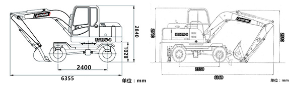 寶鼎輪式挖掘機尺寸對比圖