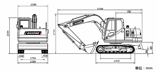 寶鼎BD80-8小型挖掘機尺寸參數