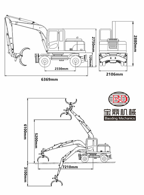 寶鼎95新款抓木機工作參數(shù)圖