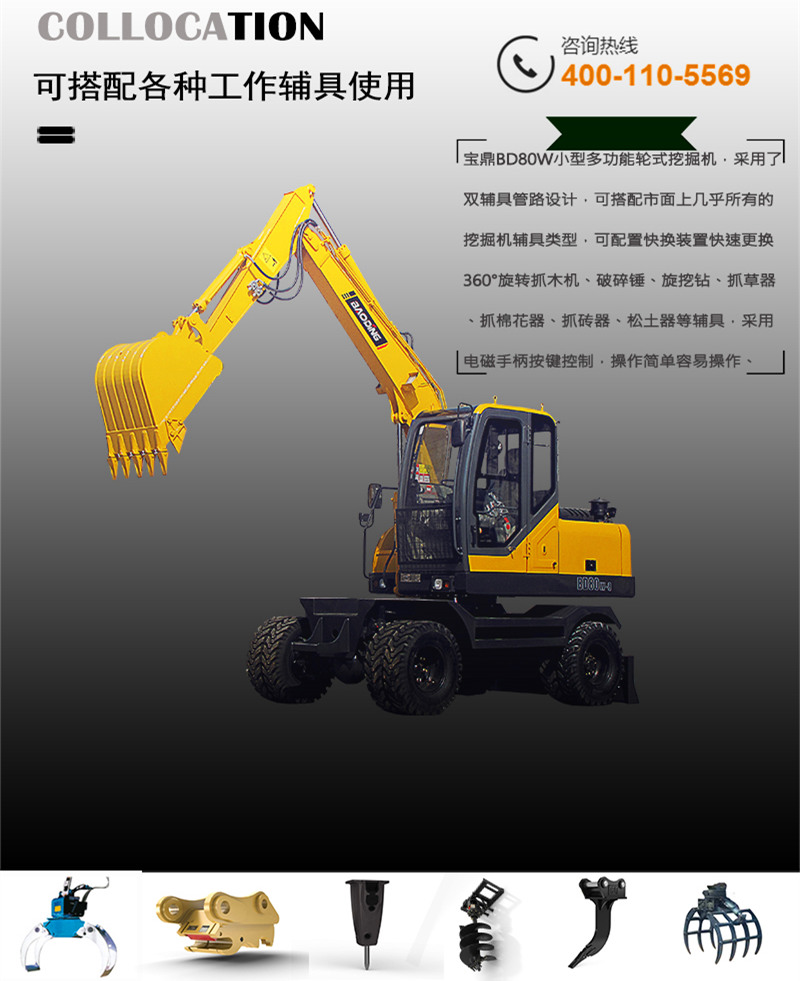 寶鼎BD80W-8輪式挖掘機一機多能設計